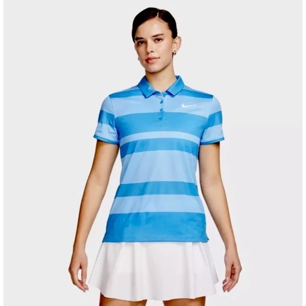 NIKE Dri-Fit Bold Striped Golf Polo‎ Shirt Blue Women's Sz 2XL *NEW* FD6706-435